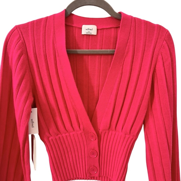 NWT Wilfred Artizia Plunge Front Wool Cardigan Sweater in "Vital Pink" Sz XXS - Picture 4 of 13